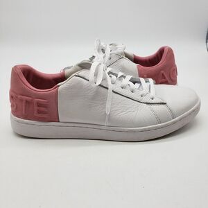 Lacoste Shoes Womens Size 8 White Pink Carnaby Evo 419 Leather Sneakers Tennis